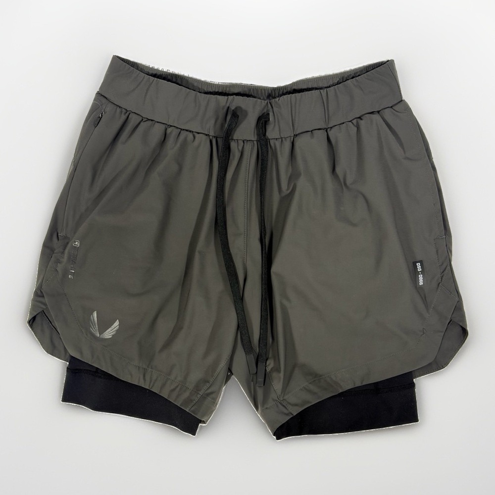 ASRV Men's 2-in-1 Training Shorts Gray Olive Black Liner Size M Athletic